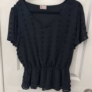 SO Black Ruffled Peplum Flutter Sleeve Blouse